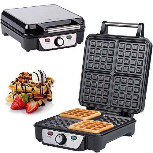 TZS First Austria - Waffeleisen für 4 belgische Waffeln,XXL Waffelautomat,brüssler Doppel,Thermostat, stufenlose Temperatureinstellung, Backampel, Cool-Touch Griff