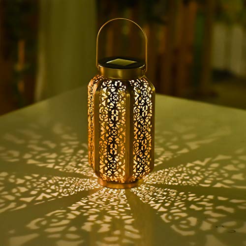 Teresa's Collections Solarlaterne für außen, Runde Solarlampe für Outdoor Solar Gartendeko Gold Gartenlaterne Wasserdicht LED Solar Laterne hoch 31cm