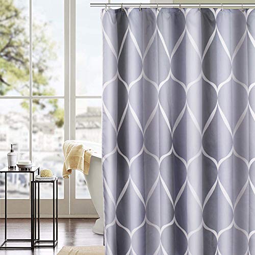 Trounistro Duschvorhäng, Duschvorhang Anti-Schimmel Duschvorhang aus Polyester Wasserabweisend Shower Curtain Anti-Bakteriell mit 12 Duschvorhangringen (weiß grau, 180*200)