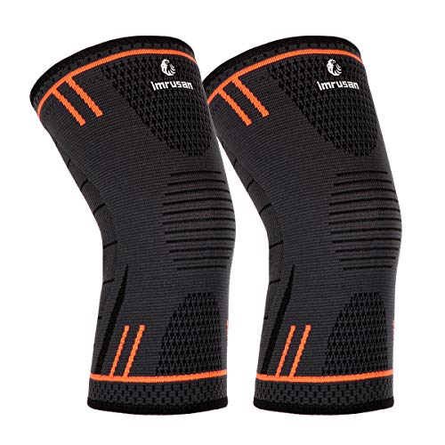 imrusan Kniebandage Kompression Knieschoner, Knieorthese Elastische Sport Knieschützer, Kniepolster Kompression Knie Sleeve für Herren Damen - Volleyball, Basketball, Crossfit (Orange,M)