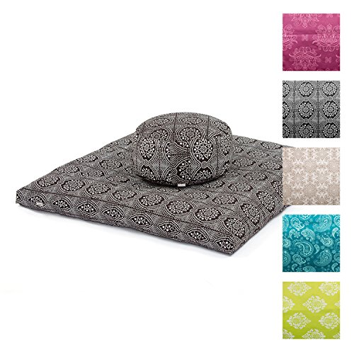 Bodhi Medi-Set I Maharaja Collection Bandhani schwarz/weiß, bestehend aus: Meditationskissen Rondo Dinkel und Meditationsmatte ZABUTON