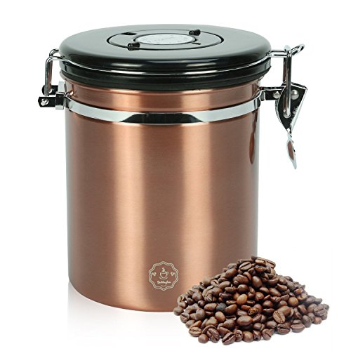 Movaty Kaffeedose Luftdicht,Kaffeebehälter,Kaffeedose Edelstahl Aromadose Vorratsdose Vakuum Dose für Kaffeebohnen, Pulver, Tee, Nüsse, Kakao, 16 OZ, 500g