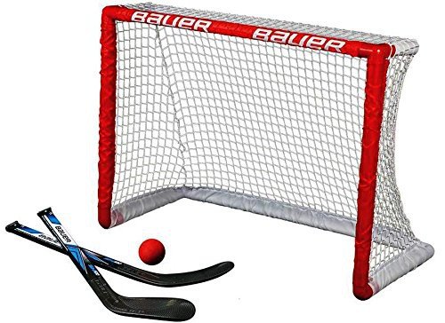 Bauer Knee Hockey Tor Set inkl. Sticks & Ball I Outdoor-/Indoor Tor I Inline-Hockey I Tor für Hockeybälle & Pucks I Streethockey-Training I Feldhockey I inkl. 2 Mini Sticks & Schaumstoffball - Rot