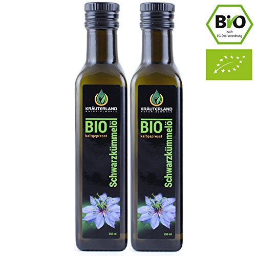 BIO Schwarzkümmelöl BIO 2x 250ml gefiltert kaltgepresst ägyptisch 100% naturrein Frischegarantie: täglich mühlenfrisch direkt vom Hersteller Kräuterland Natur-Ölmühle
