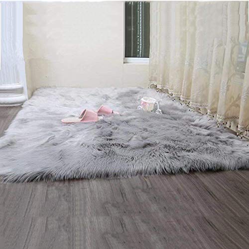 HY Shaggy Lammfell-Teppich,Flauschiger Kunstfell Schaffell Lammfellimitat Carpet Faux Bettvorleger Fell Sofa Matte für Wohnzimmer, Schlafzimmmer, Kinderzimmer, Esszimmer (Grau, 80 x 150 cm)