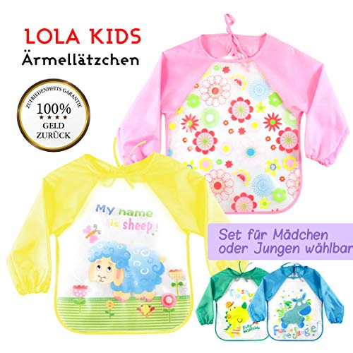 O³ Ärmellätzchen abwaschbar // 2 Baby Lätzchen mit Ärmeln // Bib für Mädchen oder Jungen wählbar // Babylätzchen wasserabweisend von 0-3 Jahren (Mädchen)