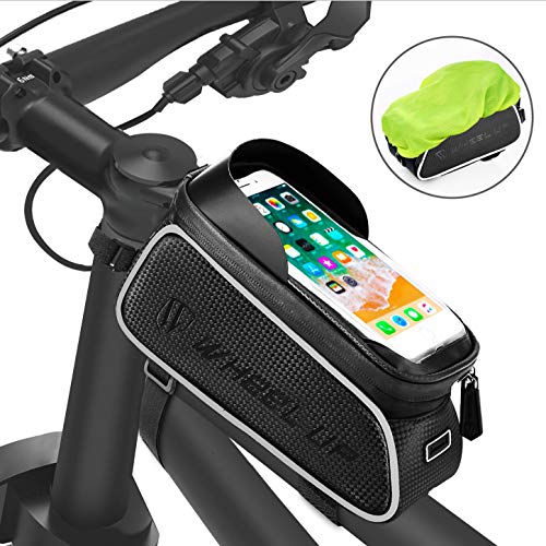 Fahrrad Rahmentasche, FishOaky Wasserdicht Oberrohrtasche Fahrrad Lenkertasche Handytasche Handyhalterung Handyhalter Handytasche mit Kopfhörerloch Reflektierend für Smartphone unter 6,5 Zoll