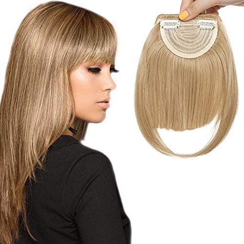 Clip in Pony Haarteil Extensions Fringe Bangs One Piece In Front Hair Verlängerung glatt wie Echthaar Mittelblond