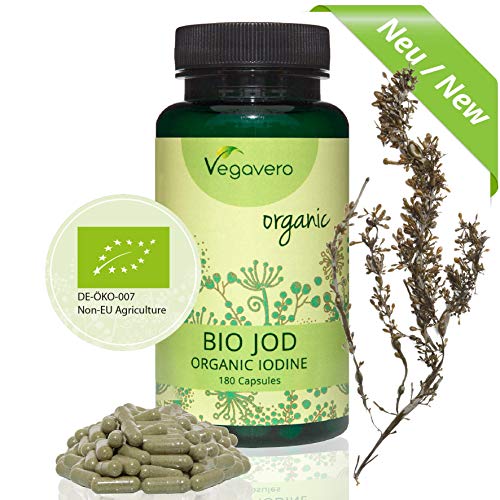 BIO Jod Kapseln Hochdosiert (aus Kelp Meeresalge) Vegavero | 180 Kapseln | Hochwertiger + rein natürlicher BIO Rohstoff | Vegan und OHNE Zusatzstoffe