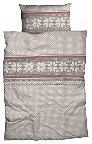 Casatex Fein-Biber Bettwäsche GERLOS Norwegermuster Strickoptik Bordüre Schneesterne 135 cm x 200 cm Taupe