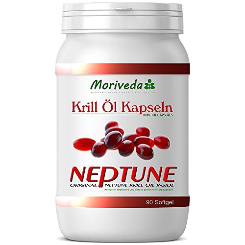 Krillöl Kapseln 90, 100% reines NEPTUNE Premium Krill Öl - Omega 3,6,9 Astaxanthin, Phospholipide, Choline, Vitamin-E - Markenqualität von MoriVeda (1x90)