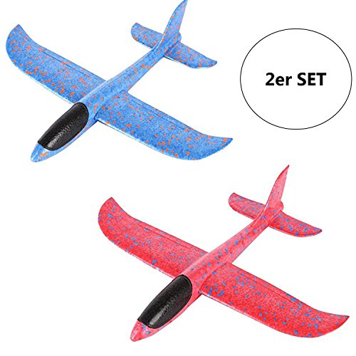 2er Set Styroporflieger XXL - Flugzeug zum Werfen 43cm Segelflugzeug Flieger Modell Wurf Glider Spielzeug Wurfgleitflieger