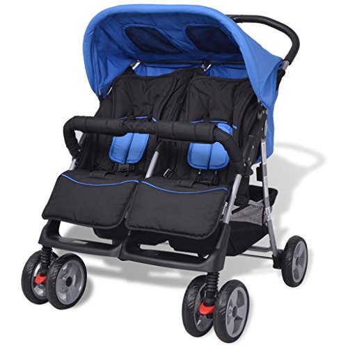 mewmewcat Baby Zwillingswagen Klappbar Zwillingskinderwagen Kinderwagen aus Stahl + Oxfordgewebe geeignet für Babys und Kleinkinder, Regenschutzhaube, ab Geburt nutzbar