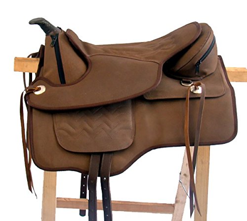 A&M Reitsport Baumloser Westernsattel Idaho aus Nubcukleder Braun mit Klettkissen, Größe:17 Zoll
