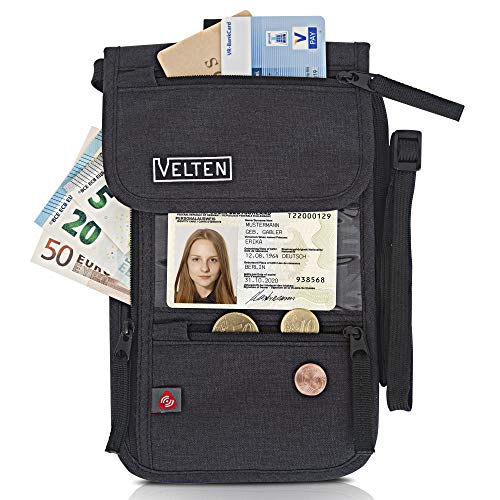 Velten - Premium Brustbeutel - Mit Karabiner und Gürtelschlaufe - Hochwertige Brusttasche mit RFID Blocker - Wasserfeste Hüfttasche für Damen und Herren - Luxus Reisebeutel für Sicherheit unterwegs