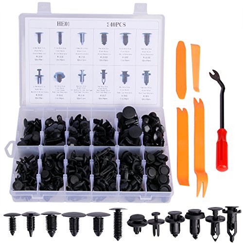 Clip Türverkleidung Nieten Set,Hakkin,240 teilig Fastener Schwarz Stoßstangen Befestigungsclips Lösewerkzeug Auto Stoßstangen mit Schraubendreher