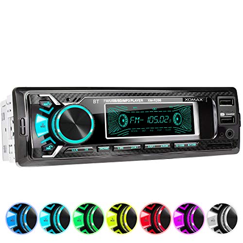 XOMAX XM-R266 Autoradio mit Bluetooth Freisprecheinrichtung I Smartphone Ladefunktion über 2. USB Anschluss I Carbon Optik I 7 LED Farben einstellbar I USB, SD, MP3, AUX I 1 DIN