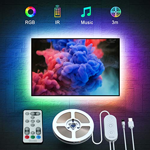 LED TV Hintergrundbeleuchtung, Govee 3M USB LED Strip Lichtband mit Fernbedienung für 46-60 Zoll LED Beleuchtung Fernseher, 32 Farben 7 Szenen-Modi Stimmungsbeleuchtung LED Streifen, MEHRWEG