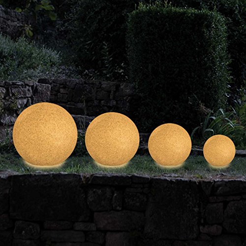 MAXCRAFT Gartenleuchte Rund Gartenlampe Gartenbeleuchtung Lampe Kugel Außenleuchte Kugelleuchte Außen für Garten Fassung E27 mit 6 Erdspießen Naturstein-Optik IP65 mit 2 Meter Kabel - Ø 40 cm