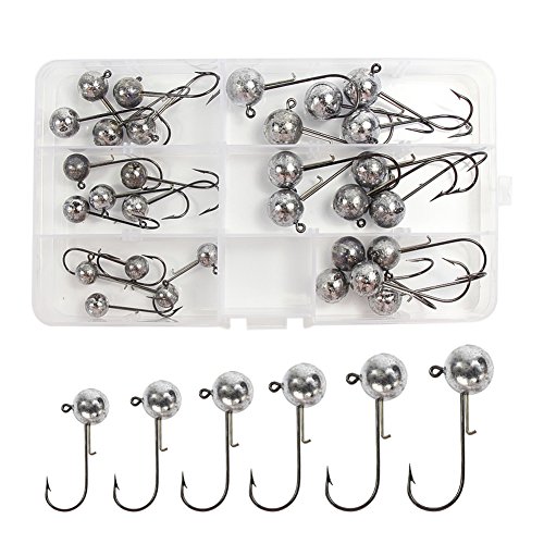 Croch 30 Stück Jighaken mit Round Jighead für Gummifische Zum Raubfishangeln, Angelhaken Set mit Verschieden Größe 5g 7g 10g 14g 17g 20g