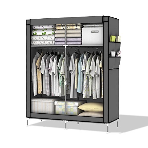 Intirilife – Faltschrank 108 x 170 x 45 cm in ASCH GRAU mit Reißverschluss Kleiderstange Seitentasche und Ablagemöglichkeit – DIY Kleideschrank Textilschrank Stoffschrank Campingschrank