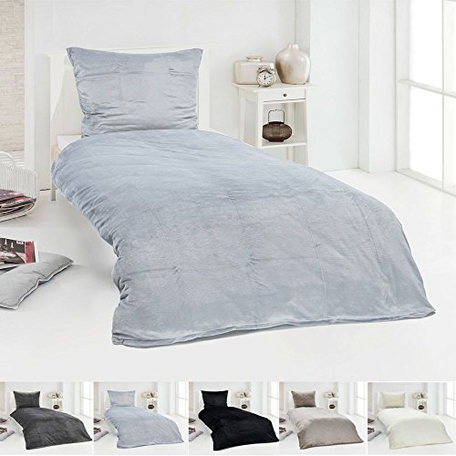 MALIKA Winter Plüsch Bettwäsche Nicky-Teddy Cashmere Coral Fleece 135x200 155x220 200, Größe:135 x 200 cm, Designe:Silber