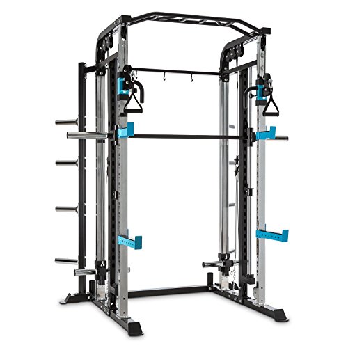 CAPITAL SPORTS Amazor M Power Rack • Power Cage • 2 x Safety Spotter: max. 500 kg • 2 x J-Cups: max. 350 kg • 22-stufig • Langhantelstange mit Führung • 2 x Kabelzug • Klimmzugstange • Gewichtsscheibenaufnahme • Stahl • Pulverbeschichtung • schwarz