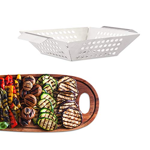 Relaxdays Grillkorb Edelstahl, Gemüsekorb, eckig, rostfrei, antihaft, spülmaschinengeeignet, Größe M: 27 x 20 cm, silber