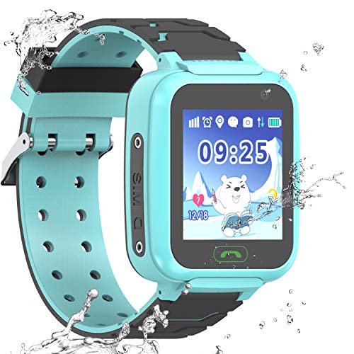 wasserdichte Smartwatch für Kinder, GPS, LBS WiFi-Positionierung, 3,6 cm Touchscreen, Armbanduhr mit Anruf, Sprache, Chat, Kamera, Schrittzähler, Wecker, Geschenk für Jungen (Blau)