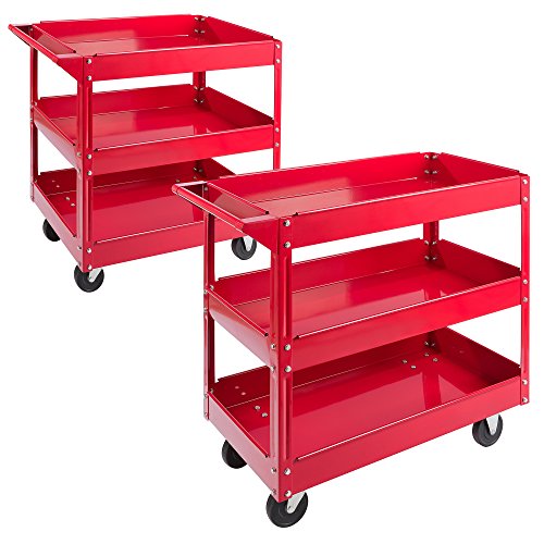 Arebos Werkstatt-Rollwagen Montagewagen/Große Belastbarkeit bis 100 kg / 2 oder 3 Fächer/Einzeln oder als Set (3 Fächer - 2er Set)