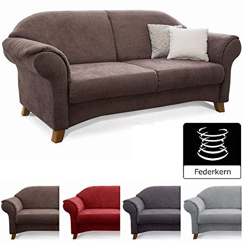 Cavadore 2-Sitzer Sofa Maifayr mit Federkern / Kleine Couch im Landhausstil mit Holzfüßen / 164 x 90 x 90 / Braun
