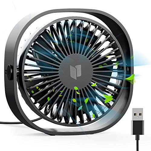 RATEL Mini USB Tischventilator, 4.84In Mini-Schreibtisch Ventilator mit 3,94 m langem Kabel, tragbar und persönlich für Zuhause und Büro - Ruhig und kraftvoll, Schwarz