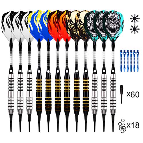 ONE80 Dartpfeile,Dartpfeile mit Kunststoffspitze,12 Stück Soft Darts Pfeile Set,18 Gramm Profi Softdarts dartpfeil,Dart