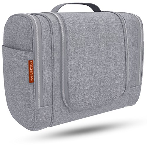 VanLindson Kulturbeutel [DESIGN 2018], Kulturtasche zum Aufhängen für Damen, Herren und Kinder, Große Kosmetiktasche mit 7 Liter Stauraum, Waschtasche, Waschbeutel in Premium-Qualität (Grau)