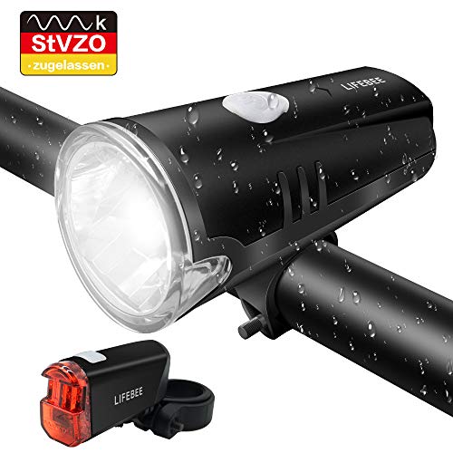 LIFEBEE LED Fahrradlicht, Batterie Fahrradbeleuchtung StVZO Zugelassen USB Frontlicht und Rücklicht Fahrradlampe Set, 2 Licht-Modi, Regenfest Fahrradlichter für Mountainbike, Batterie Nicht inklusive