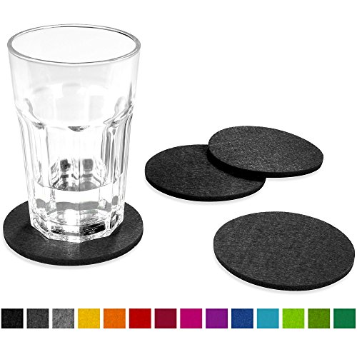 FILU Filzuntersetzer rund 8er Pack (Farbe wählbar) dunkelgrau - Untersetzer aus Filz für Tisch und Bar als Glasuntersetzer / Getränkeuntersetzer für Glas und Gläser