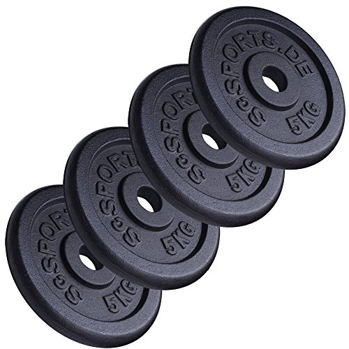 ScSPORTS Hantelscheiben-Set, 20 kg, Gusseisen, 4 x 5 kg Gewichte, 30/31 mm Bohrung
