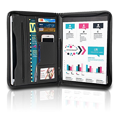 Schreibmappe A4 Organizer Dokumente Portfolio Mappe A4 Persönliche Organizer Travel Padfolio Reißverschluss mit Schreibblock, Taschen und Kartenhalter für Resume Dokument und Notebook