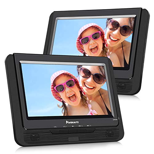 NAVISKAUTO 9 Zoll DVD Player Auto 2 Monitore Tragbarer DVD Player mit zusätzlichem Bildschirm 5 Stunden Akku TFT Display Kopfstütze Monitor Fernseher Dual Bildschirm PD0921B