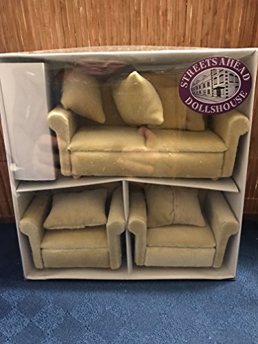 Dolls House Puppenhaus Möbel, beige Couchgarnitur, 3 teilig, 1:12