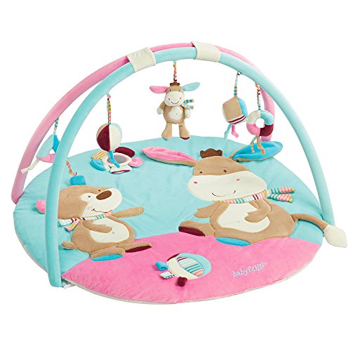 Fehn 081657 3-D-Activity-Decke Esel / Spielbogen mit 5 abnehmbaren Spielzeugen für Babys Spiel & Spaß von Geburt an / Maße:  Ø85cm