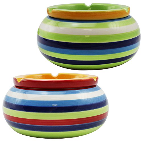 COM-FOUR 2-teiliges Set Windaschenbecher aus feinstem Dolomeit, bunt gestreift, ca. 10 x 5 cm (02 Stück - Mix1)