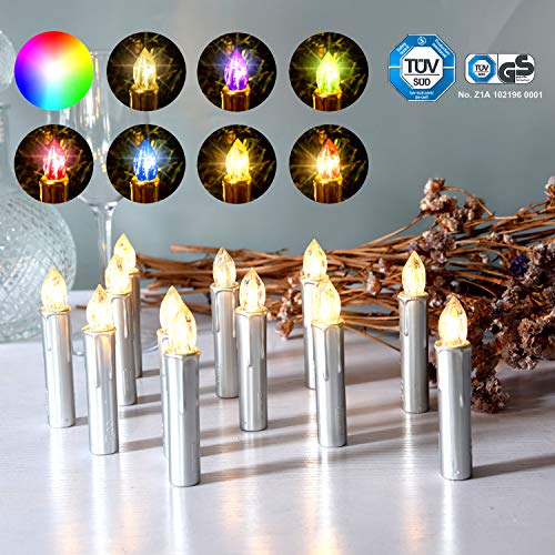 CCLIFE 20/30/40er LED Kerzen RGB Bunt Weihnachtsbaumkerzen weihnachtskerzen Christbaumkerzen Kabellos mit Fernbedienung Timer, Farbe:Silber, Größe:20er
