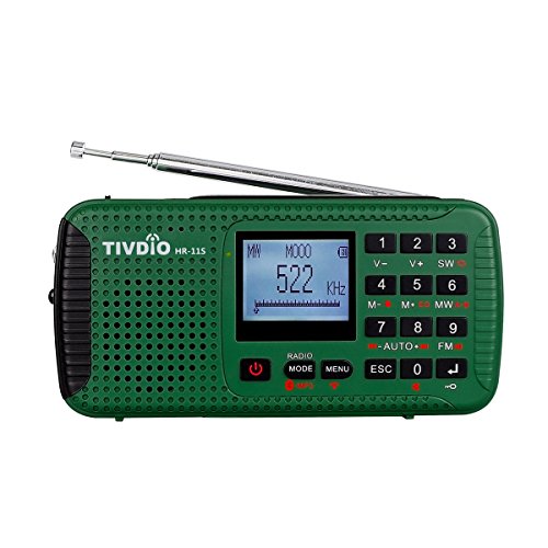 Tivdio HR-11S Tragbares Radio Dynamo Kurbel Notfall AM FM Kurzwellenlaut Weltempfänger mit USB Powerbank Wireless MP3 Player Digitaler Video Recorder Taschenlampe SOS Camping Outdoor Survival(Grün)