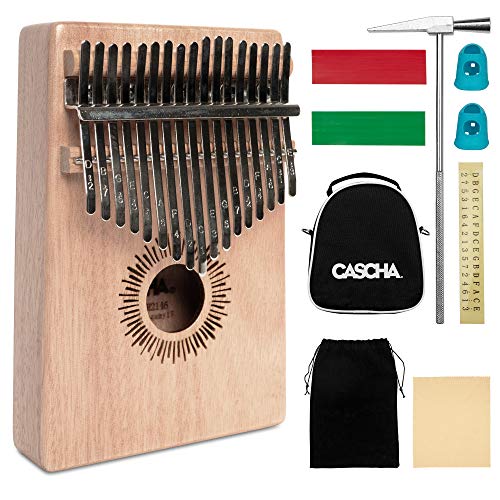 CASCHA Kalimba, Mahagoni, Daumenklavier, Finger Klavier mit 17 Zungen, Zubehör, Stofftasche, Tragetasche, Putztuch, Stimmhammer, Notenaufkleber