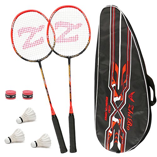 Philonext Badmintonschläger Set mit 3 Federbällen & Tragetasche & 2 Overgrip, Carbon Profi Badmintonschläger Federballschläger, Leichtgewicht Badminton Schläger, 2 Spieler Badminton Praxisschläger Set