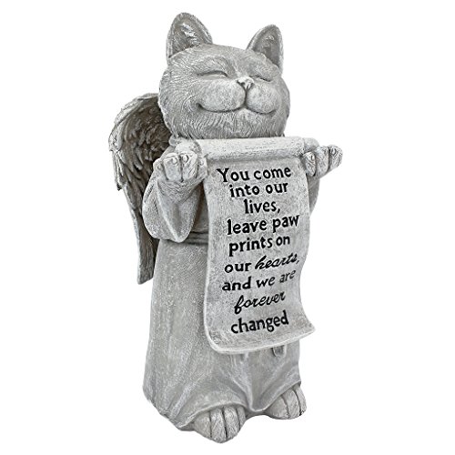 Design Toscano Katzenfigur „Paw Prints in Our Hearts“, grau, 12,5 x 12,5 x 25,5 cm, QL59385