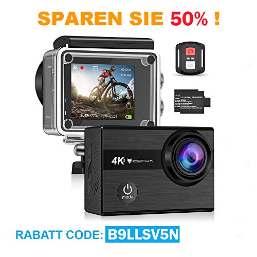 Icefox Action Cam 4K Unterwasserkamera Wasserdicht 40M Ultra HD 20MP Kamera 170 ° Ultra-Weitwinkel WiFi Camcorder EIS Stabilisierung mit Dual 1350 mAh Akku