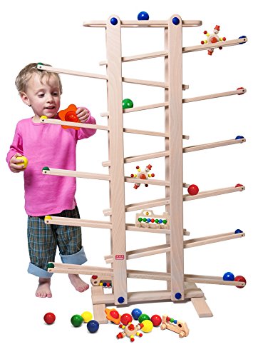 Trihorse Kugelbahn JUMBO ab 1 Jahr mit 6 Figuren, sehr stabiles Premium Holzspielzeug made in EU