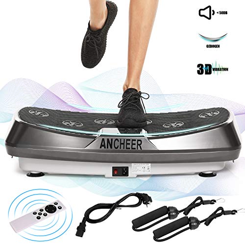 Ancheer Profi Vibrationsplatte mit 2 Leistungsstarke Motoren, 3D Vibrationsgeräte Fitness, einmaligen Curved Design, Color Touch Display, inkl. Trainingsbänder, Fernbedienung